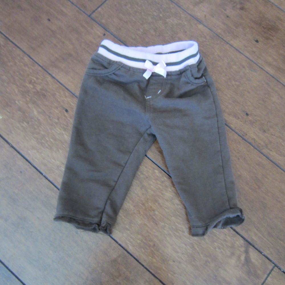 Mini Bean Brown Pink Ruffle Pants 3-6M